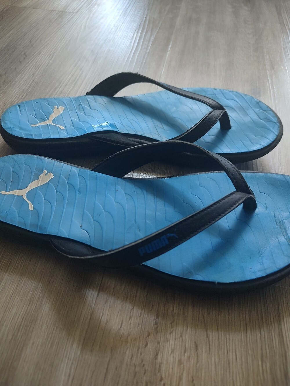 Puma Blue Flip Flops with Black Straps
